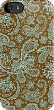 Brown And Blue Ornate Vintage Paisley Design    iPhone Case Cover     163