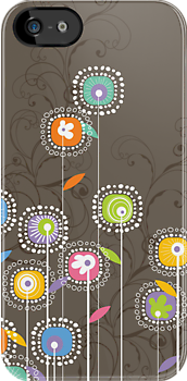 Colorful Abstract Retro Flowers, Brown Background  iPhone Case Cover     241