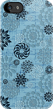 Pastel Blue Abstract Retro Flowers Design iPhone Kılıf-Kapak 798