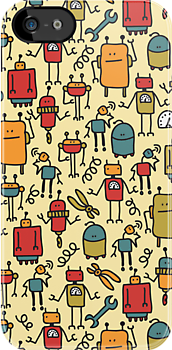 Robots retro doodles iPhone Kılıf-Kapak  984