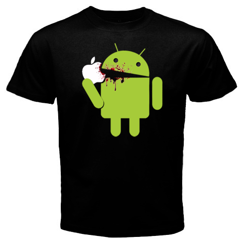 Android Eats Apple Eating Black Tshirt #01