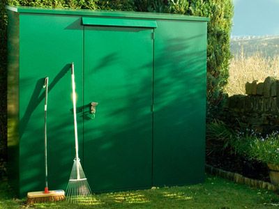 , Tall metal garden storage shed. This is an all-metal garden shed 